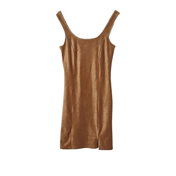 Velour Velvet Dress Golden Light Brown Tan - Picture 5 of 5